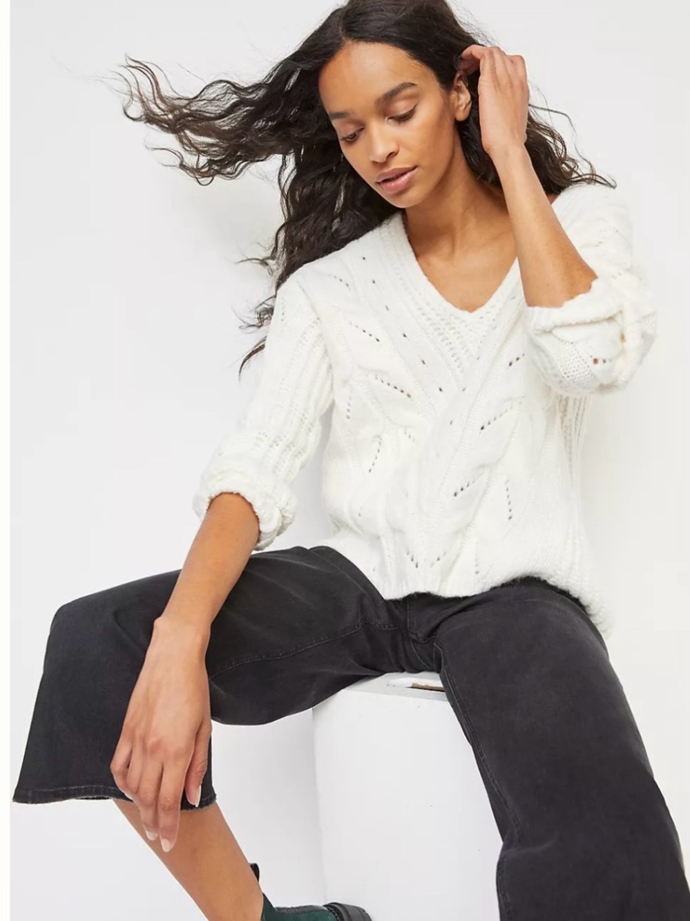 Anthropologie Ramona Dark Pink Vneck Cable Knit Sweater Chunky Oversized… - Picture 2 of 5